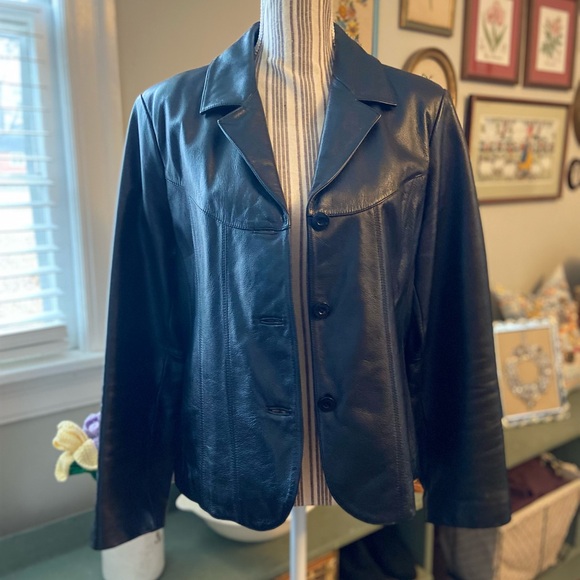 Wilsons Leather Jackets & Blazers - Black genuine leather blazer style button front jacket